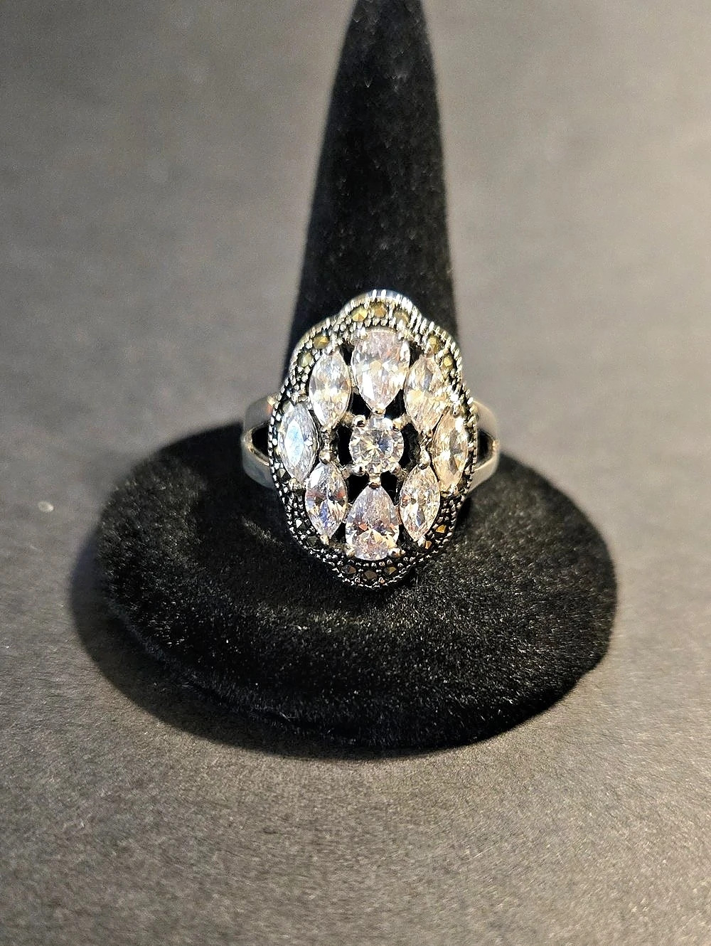 Silver-Tone Crystal Statement Ring Size 9